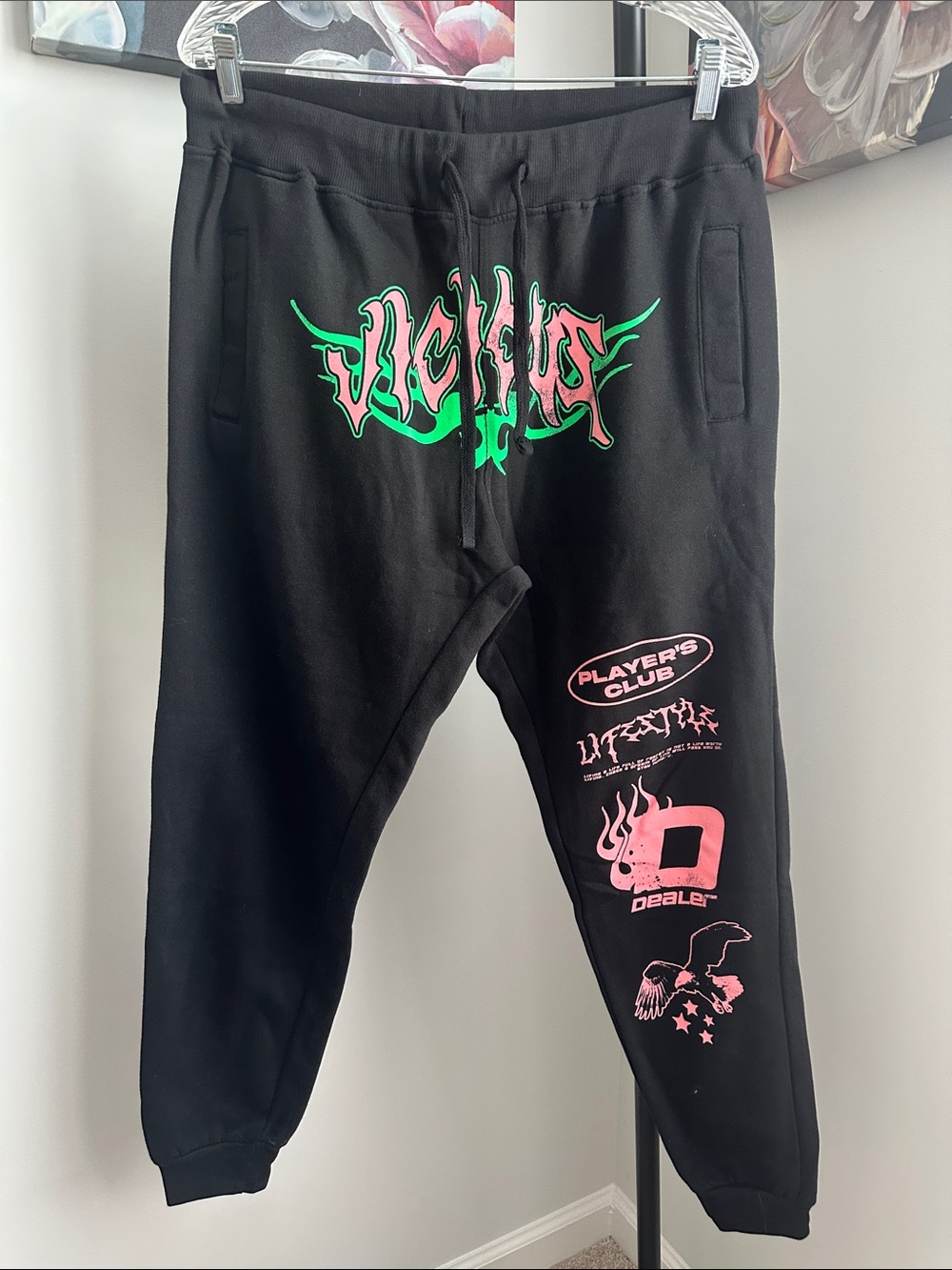 Black Joggers with Pink & Green Graphic Prints
